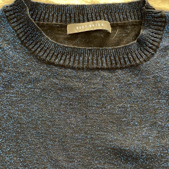 Blue sparkling mock neck cold shoulder sweater - Picture 3 of 5